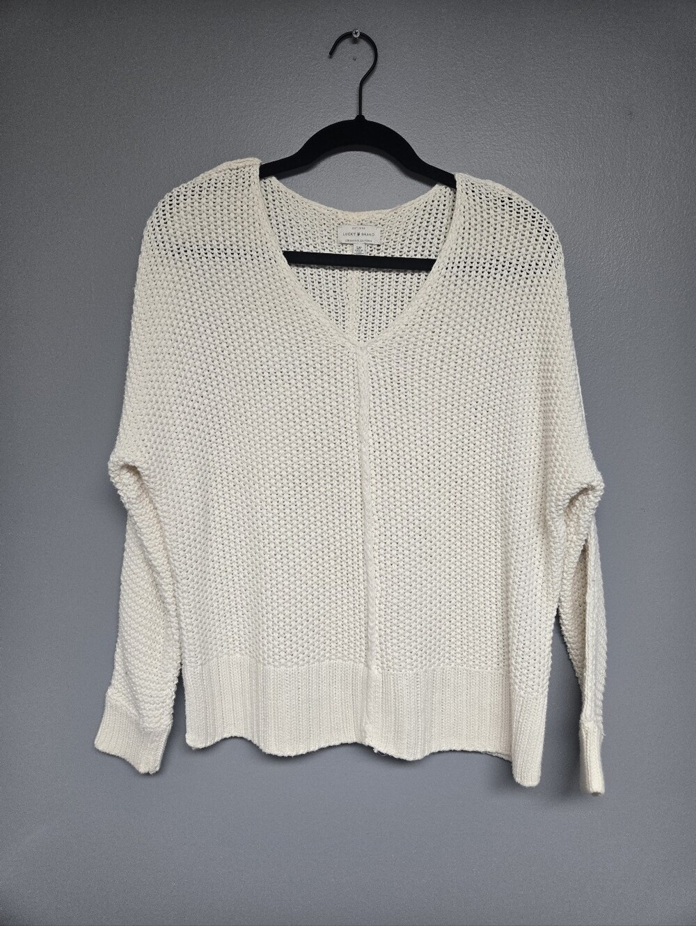 Lucky Brand Cream V-Neck Open Knit Sweater
